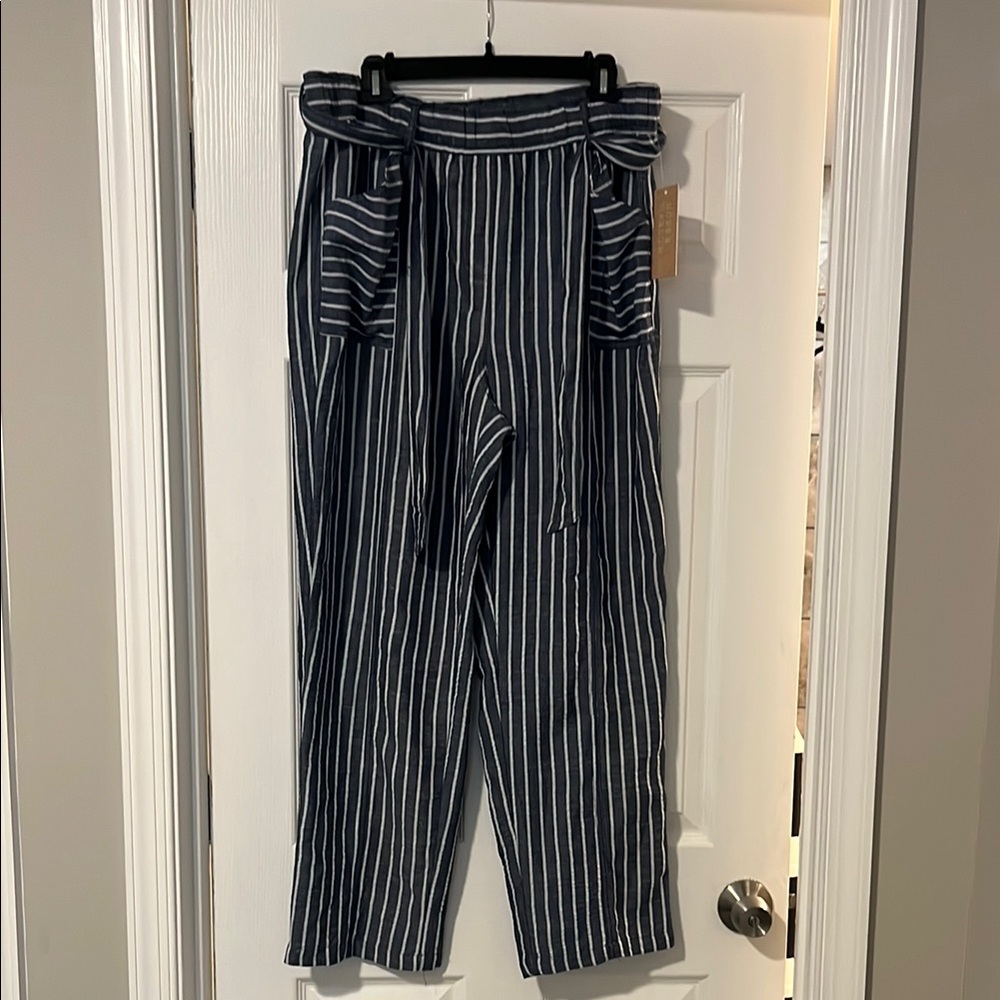 Blue and White Striped Chinos with Wide-Leg Silhouette